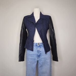 BCBGMAXAZRIA Denim Leather Moto Jacket